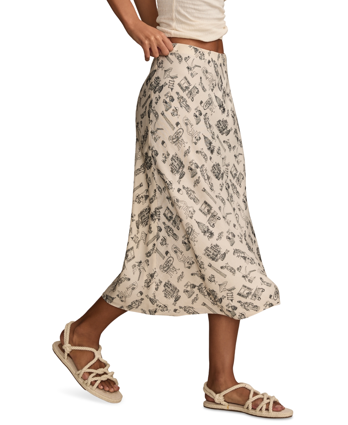 LUCKY BRAND WOMEN'S SKETCH-PRINT MIDI SLIP SKIRT 