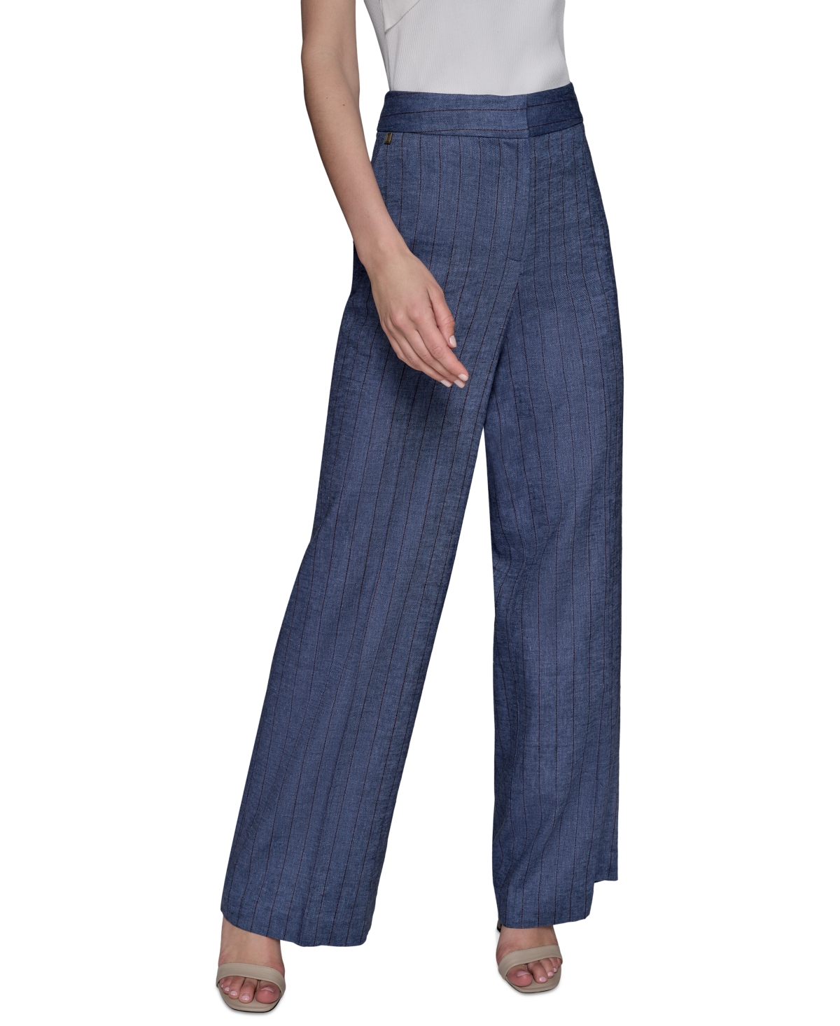 Women's Pinstriped Wide-Leg Pants - Indigo Multi