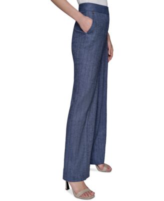 Women's Pinstriped Wide-Leg Pants
