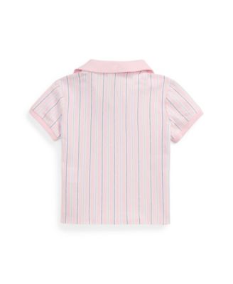 Toddler and Little Girls Striped Oxford Mesh Boxy Polo Shirt