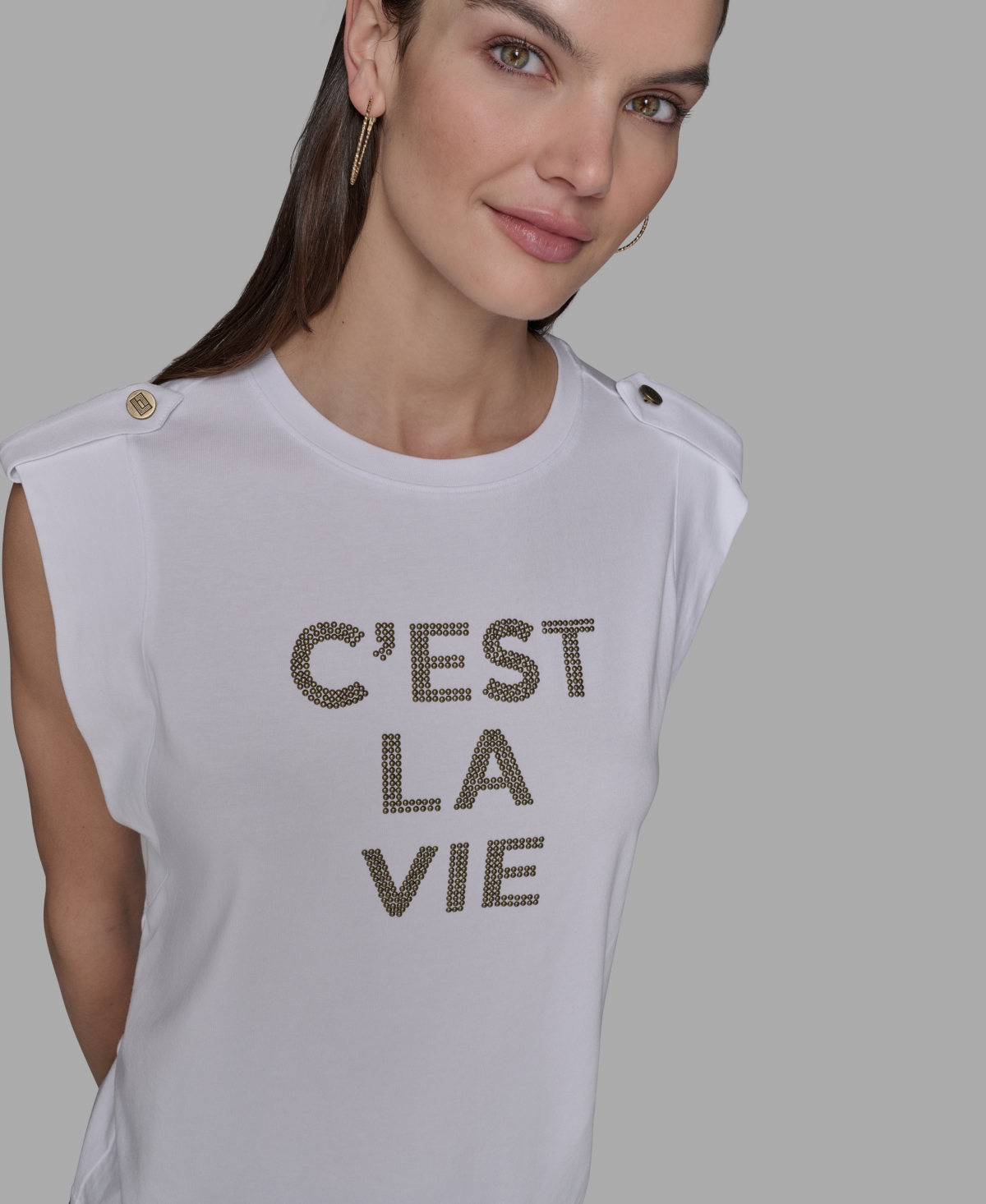 Karl Lagerfeld Plus Size C'est La Vie Extended-shoulder Top In White