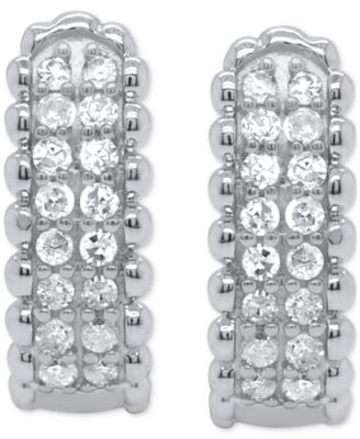 Diamond Bead Leverback Hoop Earrings (1/6 ct. t.w.) in Sterling Silver or 14k Gold-Plated Sterling Silver