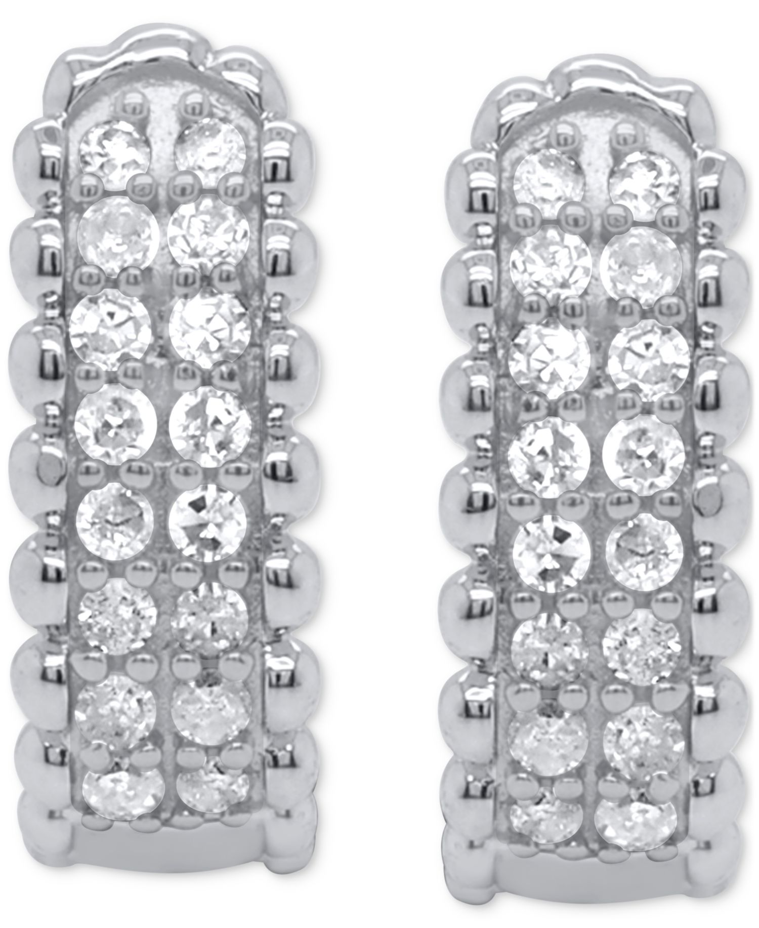 Diamond Bead Leverback Hoop Earrings (1/6 ct. t.w.) in Sterling Silver or 14k Gold-Plated Sterling Silver