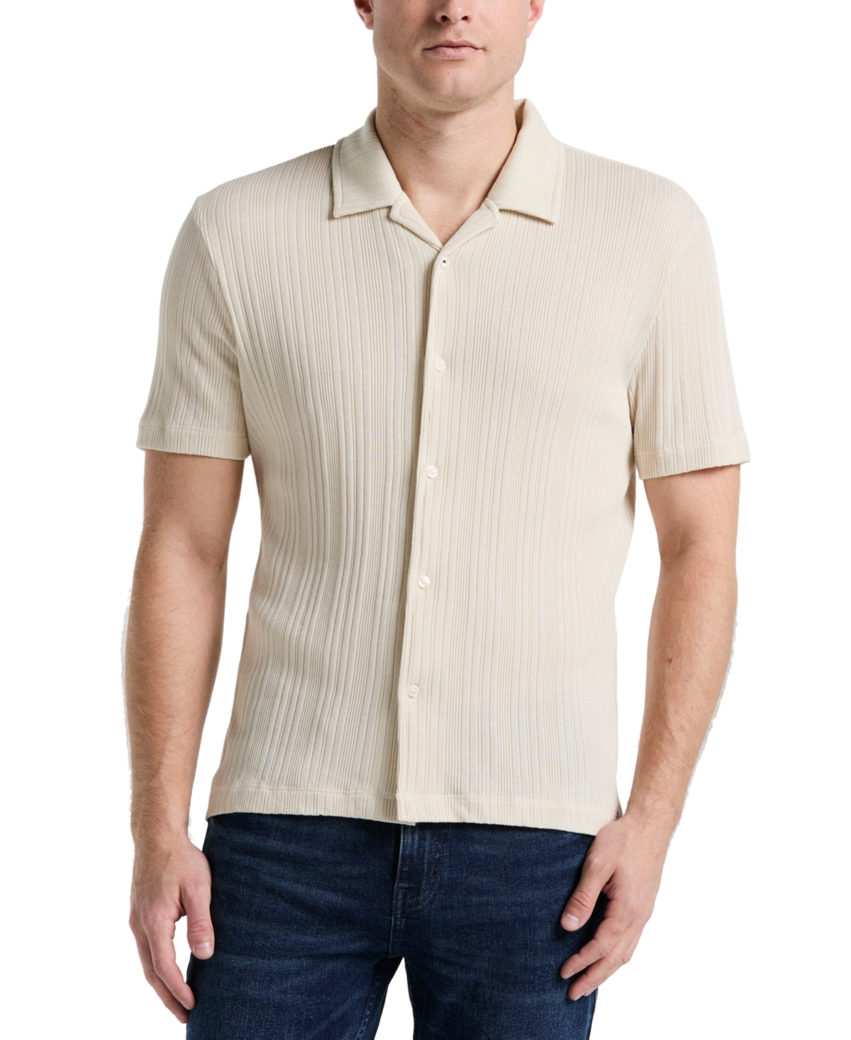 Men's Short Sleeve Striped Button-Front Camp Shirt - Blue Mirage
