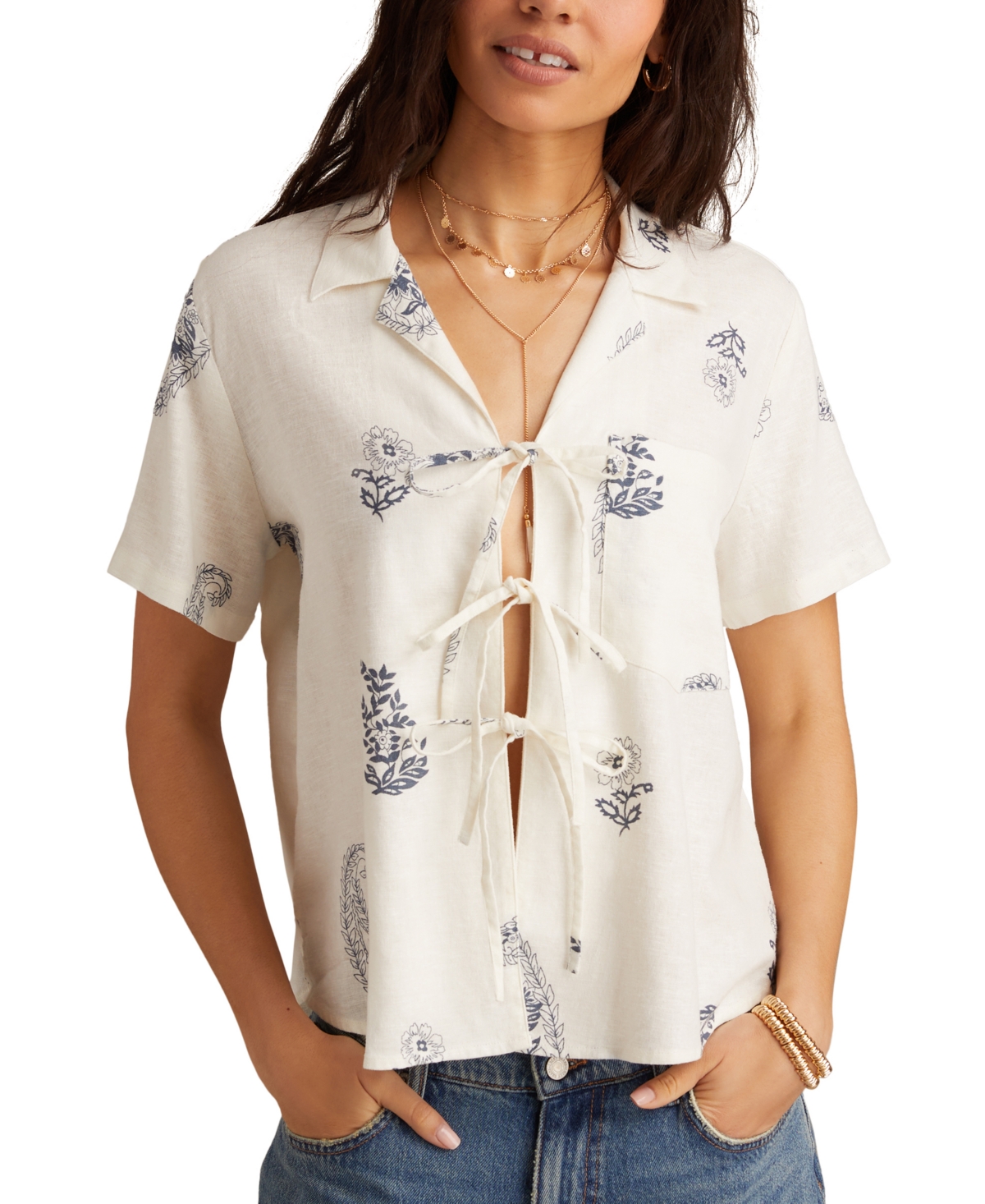 Lucky Brand Women's Floral-print Tie-front Shirt