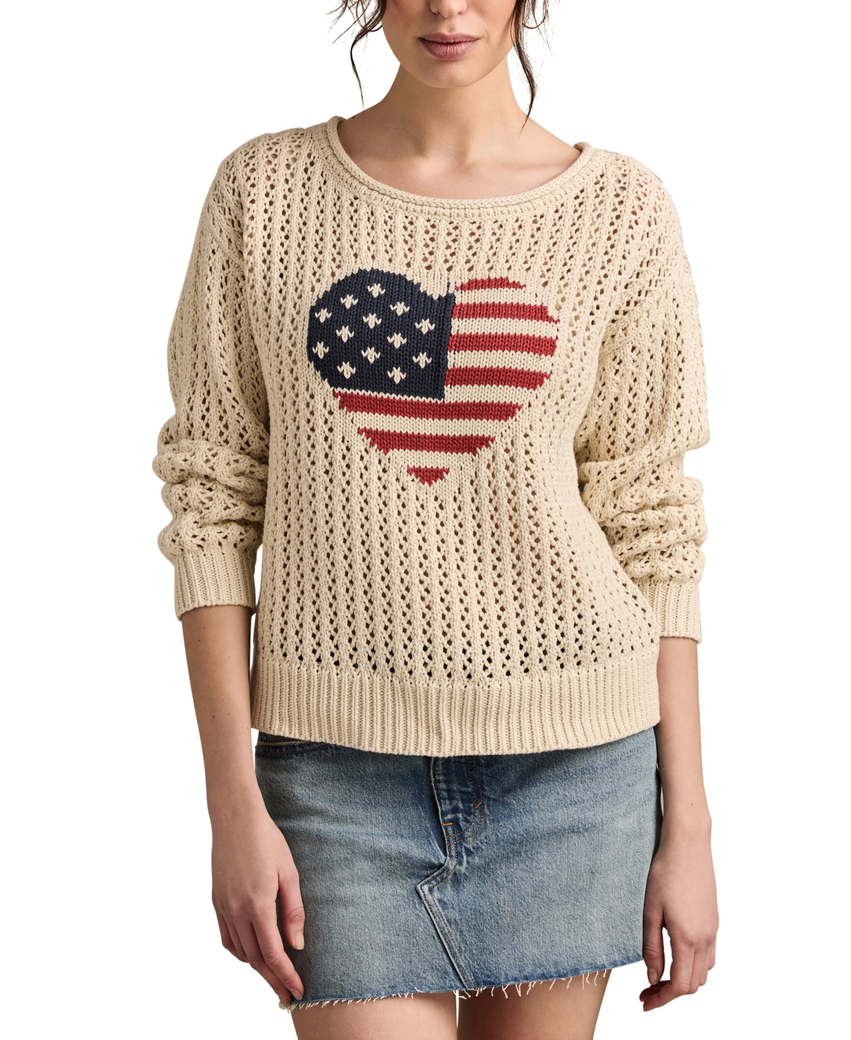 LUCKY BRAND WOMEN'S AMERICANA MESH-STITCH SWEATER 