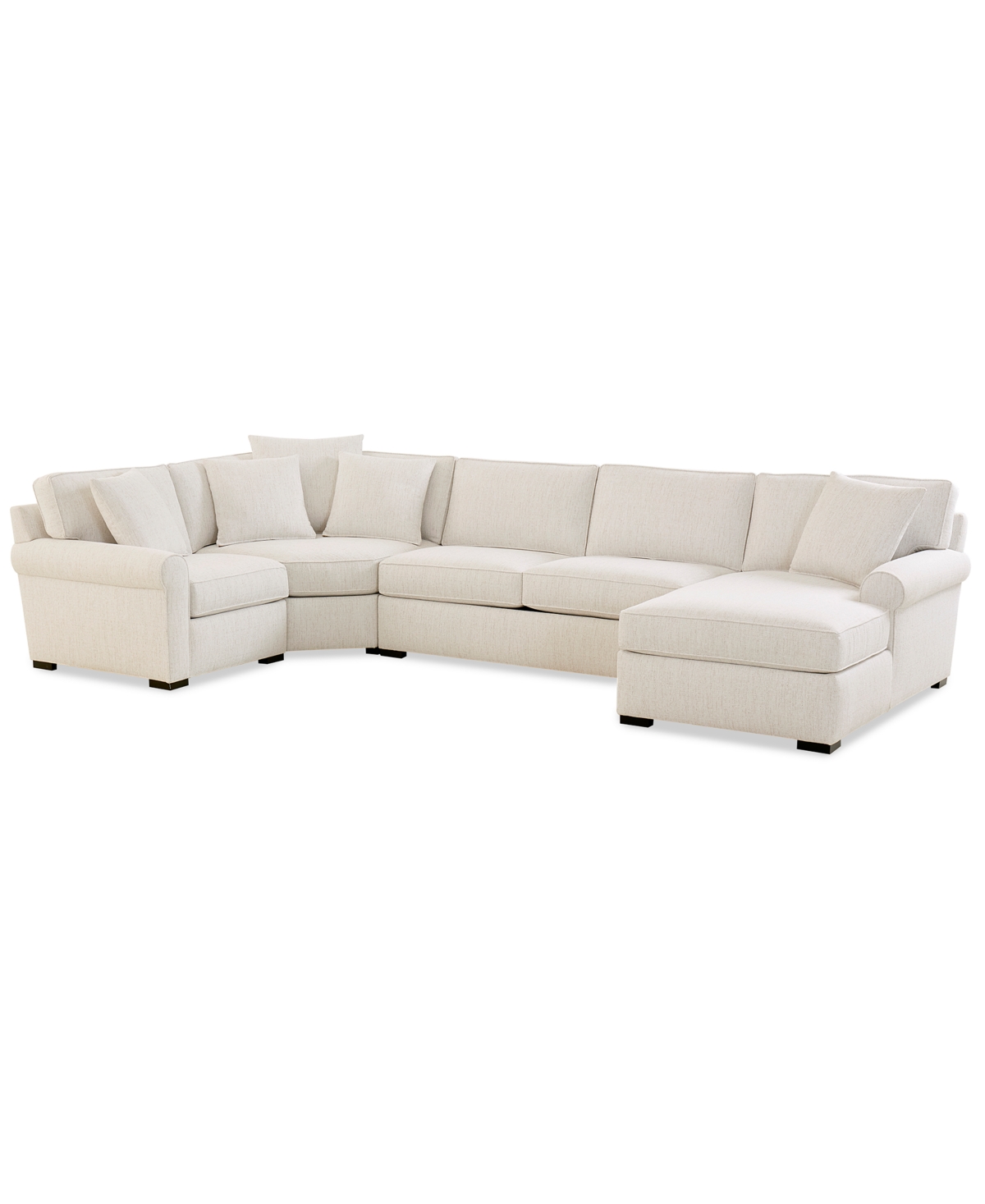 Macy's Radley Roll Arm 148" 4-pc. Fabric Chaise Sectional With Wedge, Exclusively At  In White