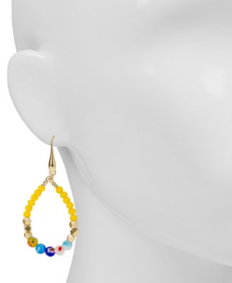Gold-Tone Mixed Bead Tear-Shape Drop Earrings
