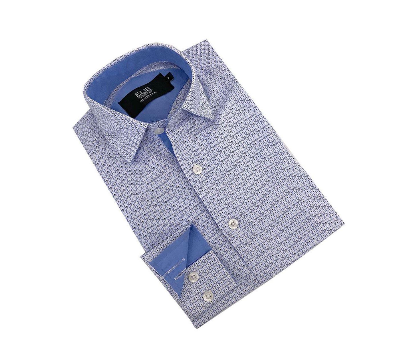 Рубашка Elie Balleh White Blue Printed Button-Down Slim Fit Shirt для мальчиков, цвет: Синий — фото 2