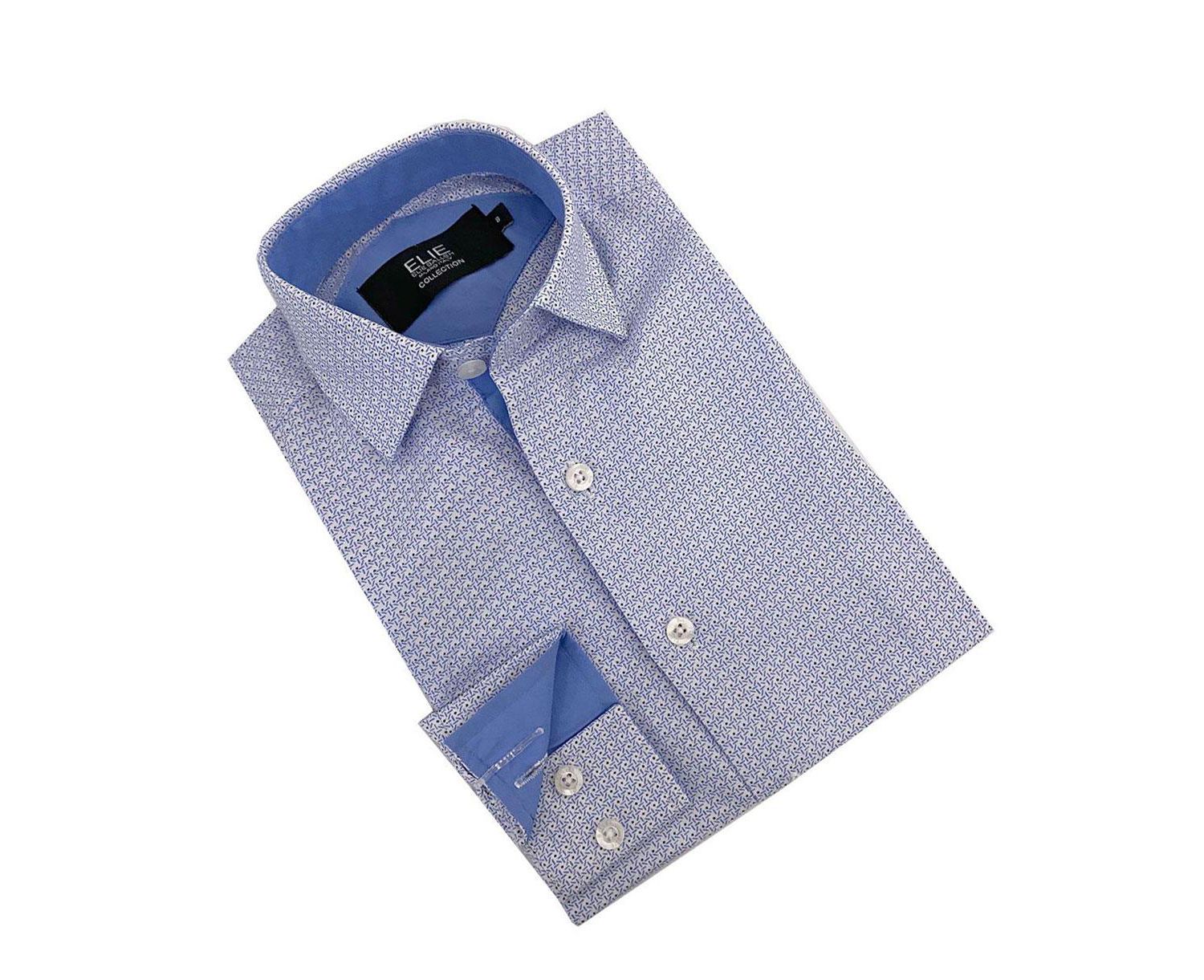 Little Boys White Blue Printed Button-Down Slim Fit Shirt