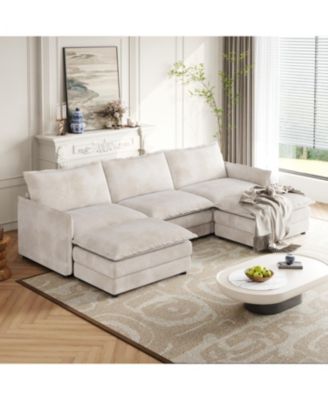  Corduroy 3-Seater Cloud Couch with Footrests & Cushions