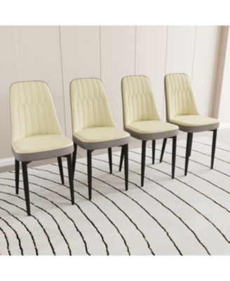 Modern PU Leather Dining Chairs with Cushions (Set of 4), Black Metal Legs.