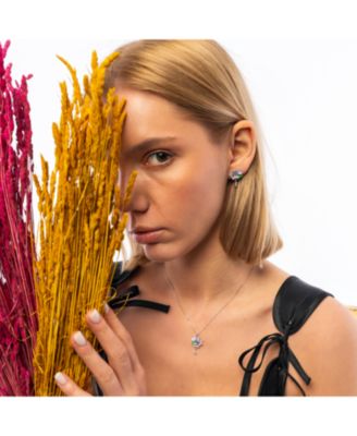 Pansy Violet Floral Earring in Sterling Silver