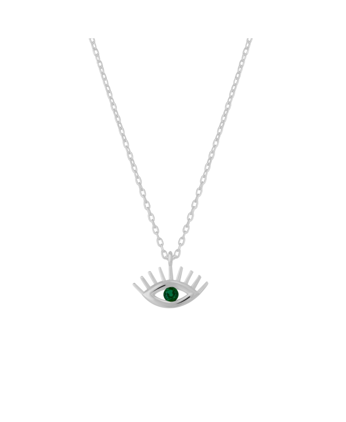 Emerald Eye Evil Eye Sterling Silver Necklace - Silver