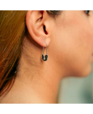 Black Pave Safety Pin Earring Jewelled Sterling Silver