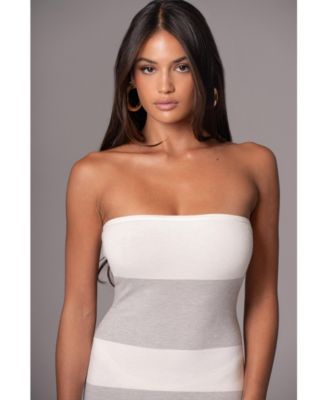 Women's Striped Strapless Midi Dress