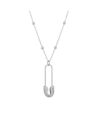 Sterling Silver Jewelled Safety Pin Necklace With Beaded Chain
