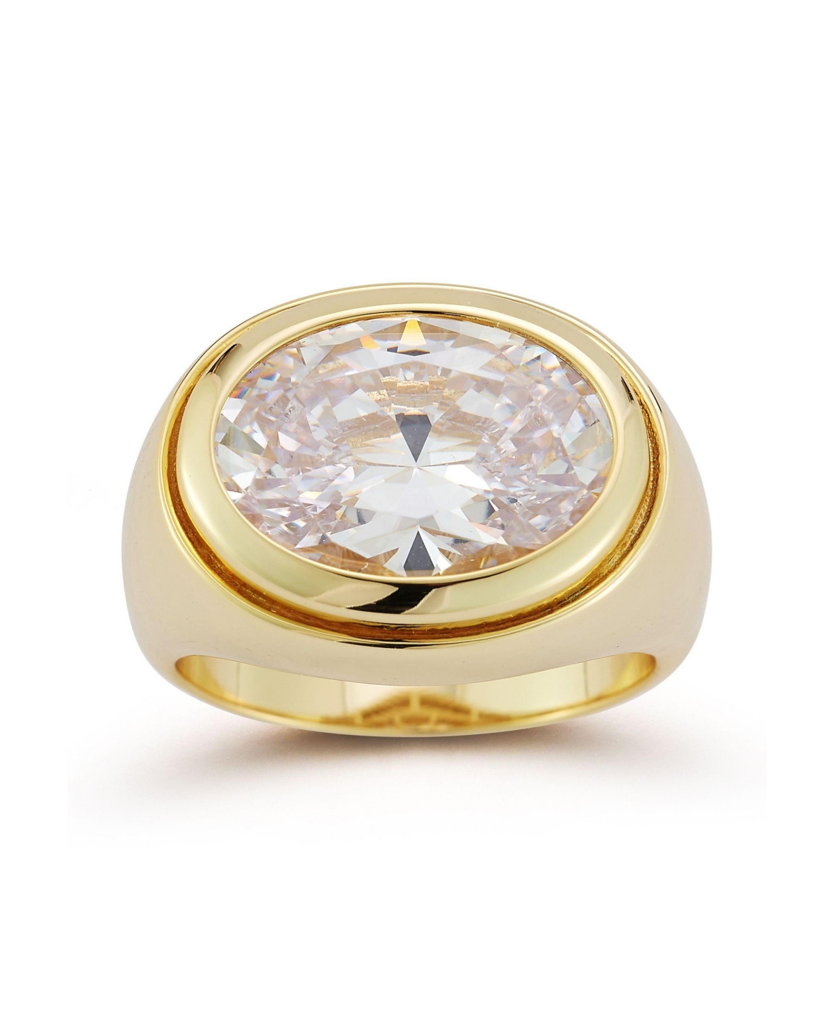14K Gold Plated Sterling Silver Oval Signet Ring - Gold