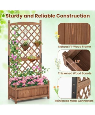 60 Inch Tall Raised Garden Bed with Diamond Lattice Trellis and Drainage Holes