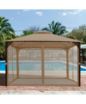 12 x 10 Feet Outdoor Double Top Patio Gazebo with Netting
