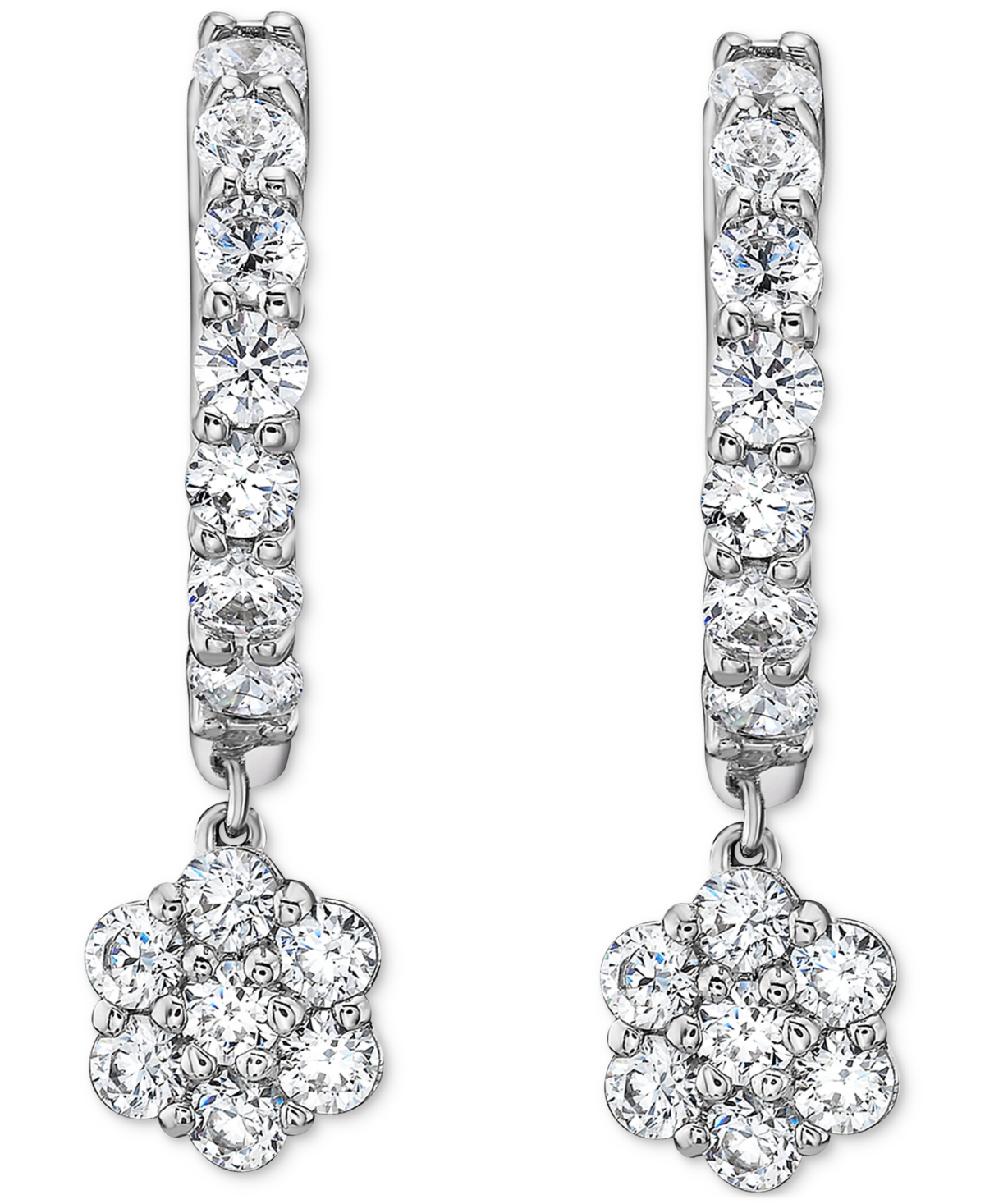 Macy's Diamond Dangling Flower Earrings (1 Ct. T.w.) In 10k White Gold In Gold