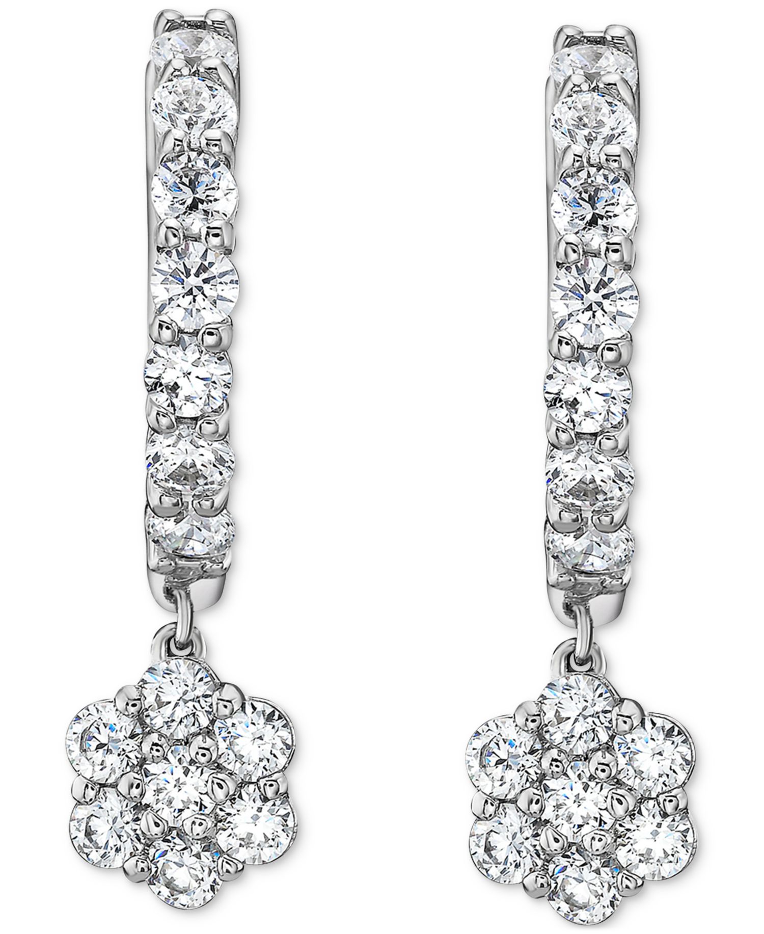 Diamond Dangling Flower Earrings (1 ct. t.w.) in 10k White Gold
