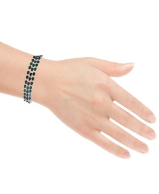 Black Sapphire (38-1/2 ct. tw) & Diamond Accent Triple-Row Flex Bracelet in Sterling Silver