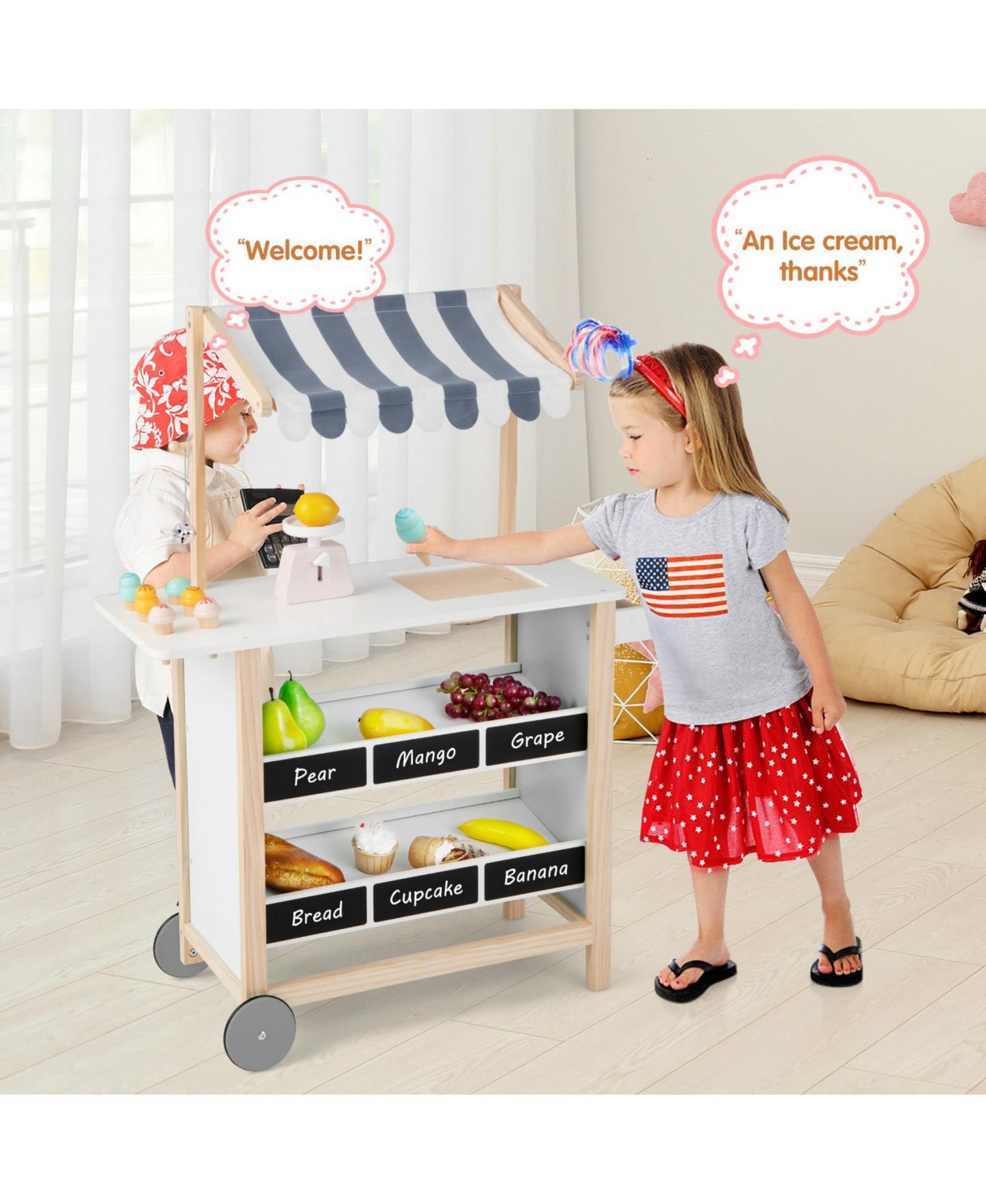 Детские фигурки Mecale Kids Wooden Ice Cream Cart with Chalkboard and Storage for over 3 Years Old, цвет: Синий — фото 8
