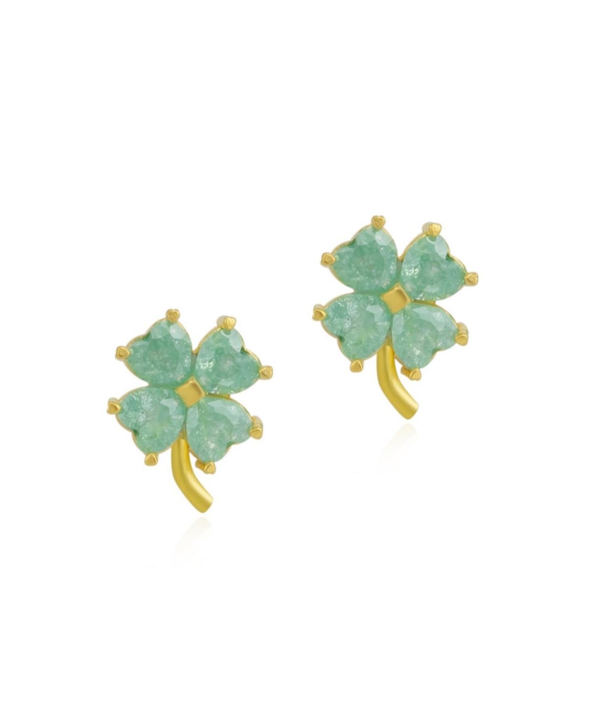 Four Leaves Clover Sterling Silver Stud Earring - Green - Gold