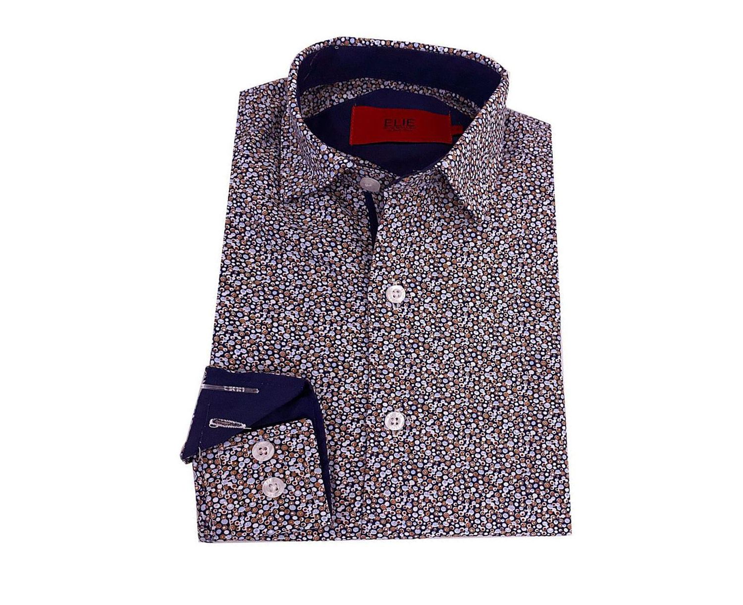 Little Boys Navy Printed Short Sleeve Slim Fit Shirt