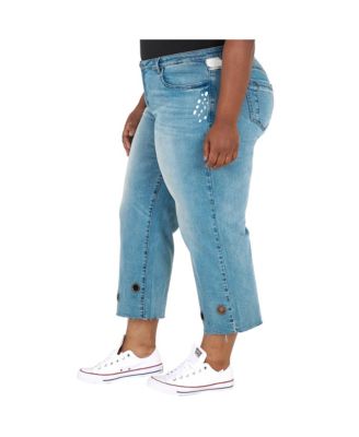 Plus Size Curvy-Fit Grommet Trim Cropped Ankle Jeans