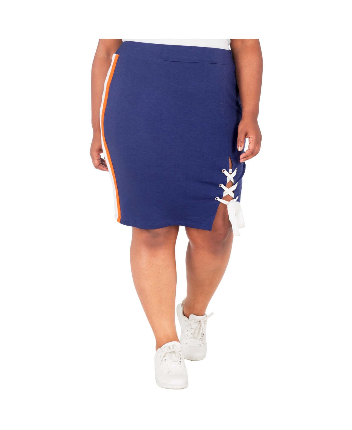 Plus Size Lace-Up Side Slit Athleisure Skirts - Navy