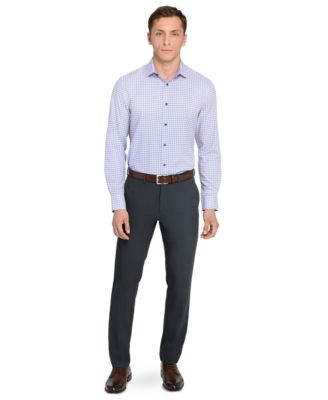 Men's Slim Fit Square Plaid 4-Way Stretch Performance Dress Shirt 