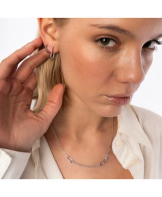 Oval Rectangular Sterling Silver Hoop Earring