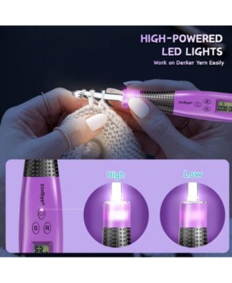 Rechargeable Lighted Crochet Hook Set with Stitch Counter, 24 Interchangeable Metal Heads, Ergonomic Handle – Gift for Knitters