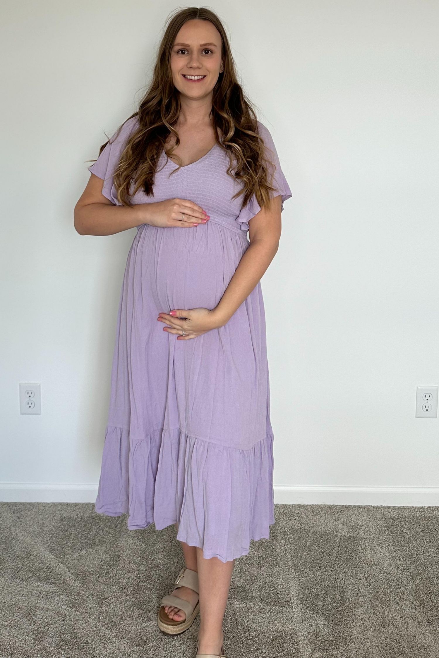 Women's Lavender Smocked Ruffle Dress