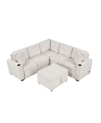 84.7" Sectional Pull-out Sofa Bed with Ottoman