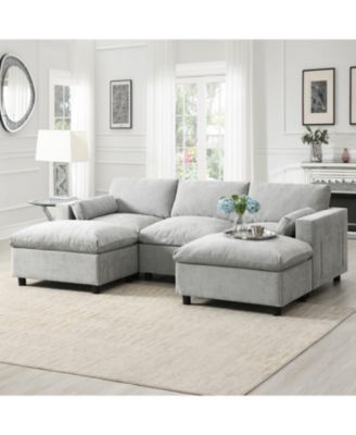  Chenille Modular Sectional Sofa with Ottomans & Pillows