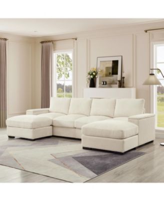 Corduroy Sectional Sofa with Ottomans