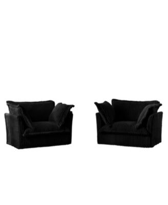 Black Corduroy Armchair Set with Pillows