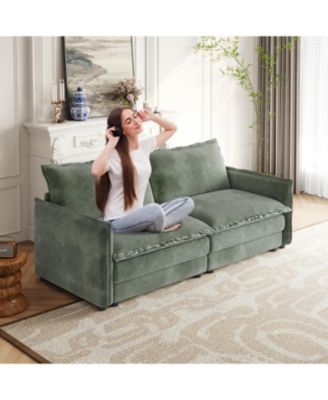 Corduroy Loveseat Sofa with Pillows
