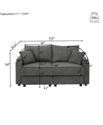 Modern 2-Piece Corduroy Sofa Set with Storage, Cup and Phone Holders