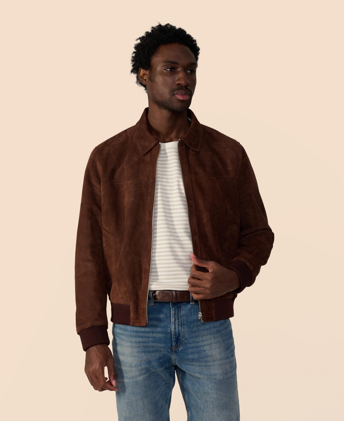 Men's Men s Suede Bomber Jacket, Created for Macy s - Brown