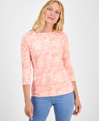 Style & Co - Women's Cotton Geo-Printed Boat-Neck Knit Top