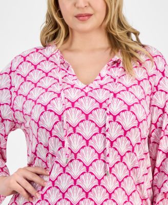 Plus Size Printed Chiffon-Sleeve Blouse, Exclusively at Macy's