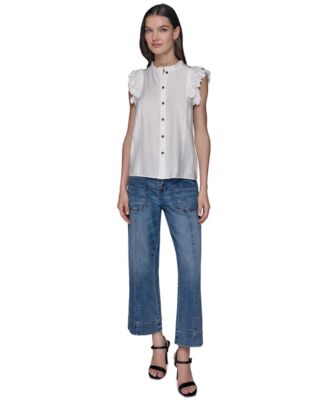 Women's Ruffled-Sleeve Button-Front Blouse