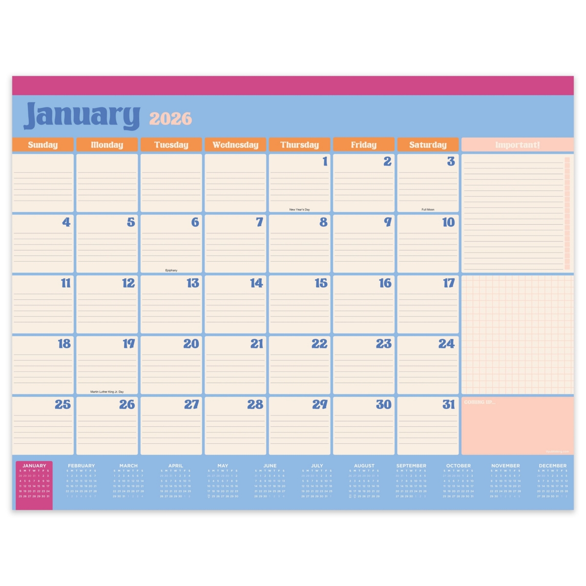 2026 Sherbet Large Desk Pad Monthly Blotter Calendar - Multicolor