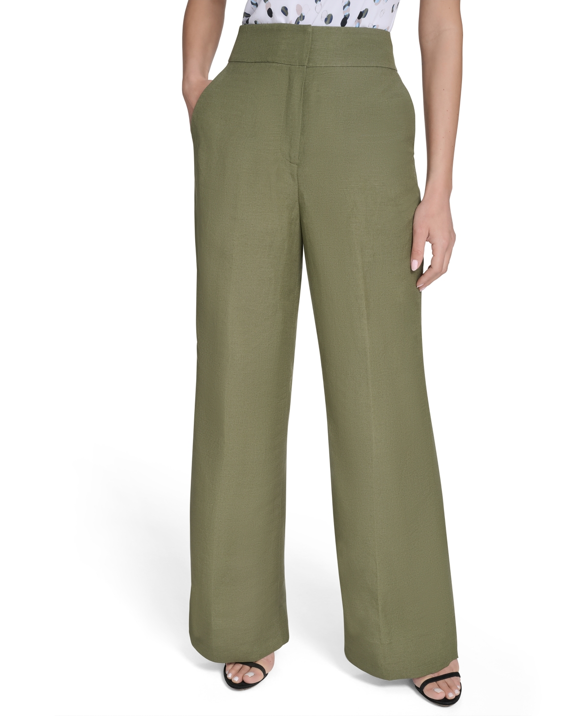 Women's High-Rise Wide-Leg Pants - Green Olive