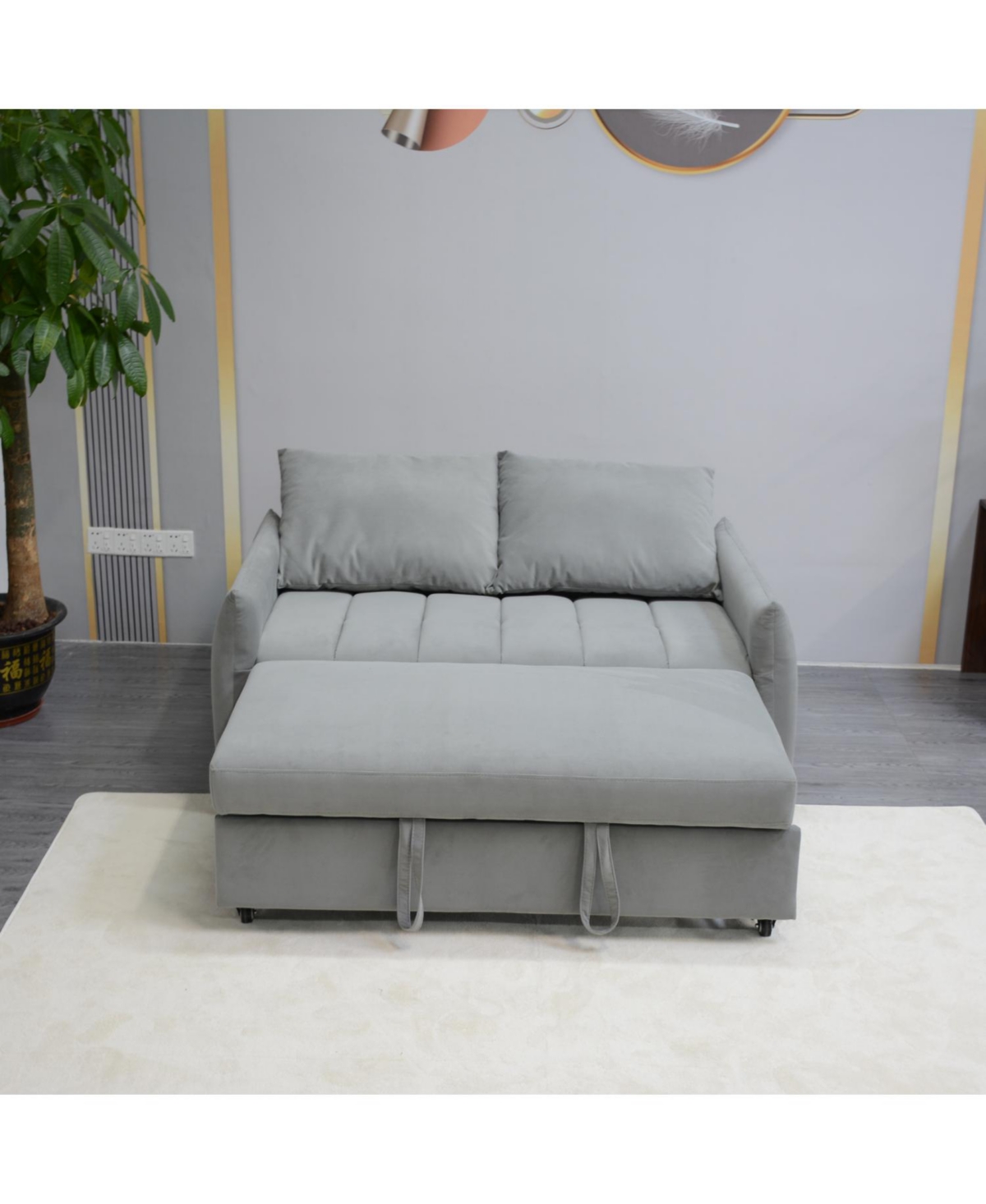 Streamdale Furniture Convertible Velvet Sleeper Sofa Bed, Light Gray