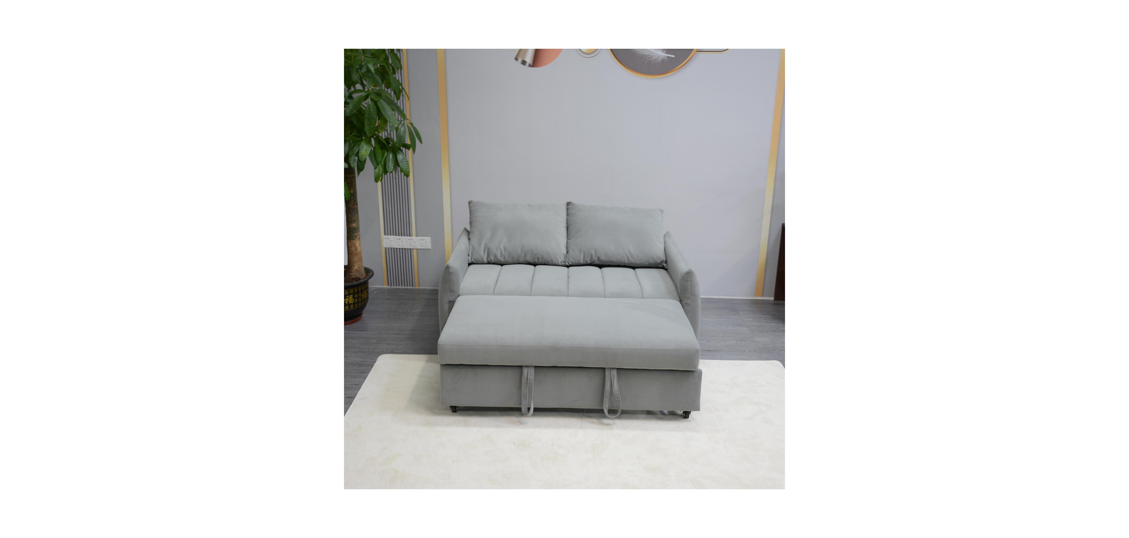 Streamdale Furniture Convertible Velvet Sleeper Sofa Bed, Light Gray